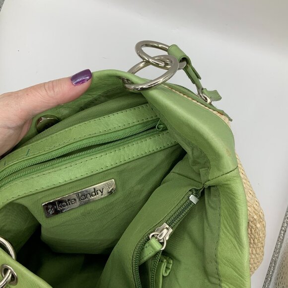 Kate Landry Mint Green Cream Natural Straw Shoulder Bag - Picture 4 of 7
